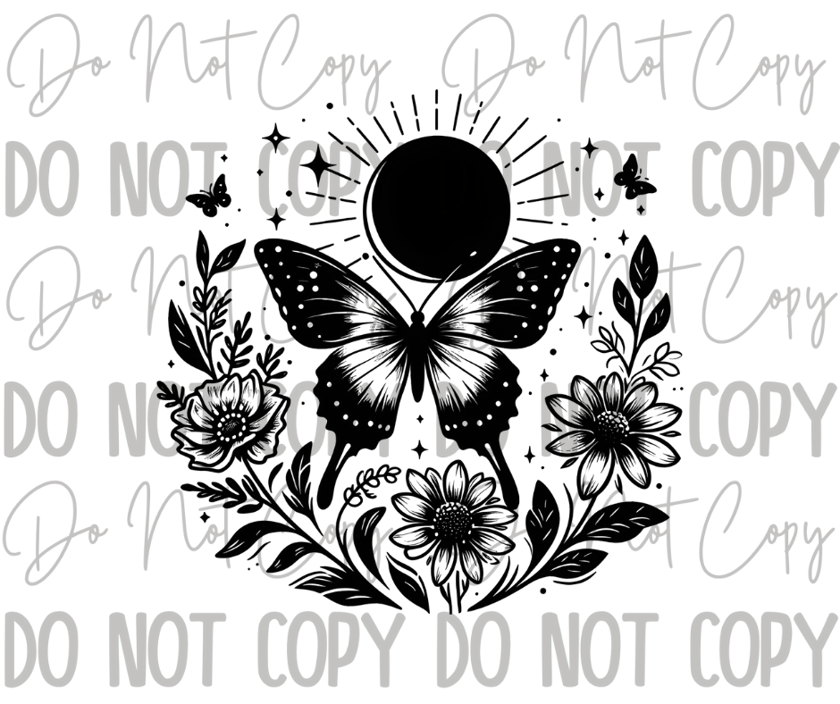 Butterfly Moon Flowers DTF Transfer