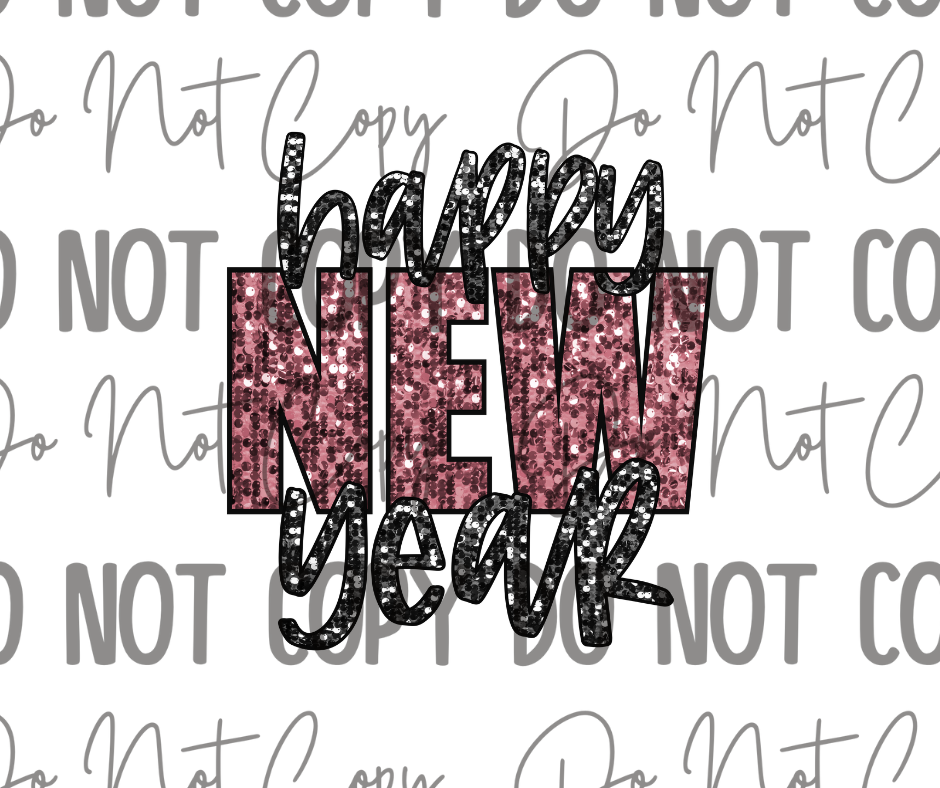 Sequin Happy New Year DTF Transfer