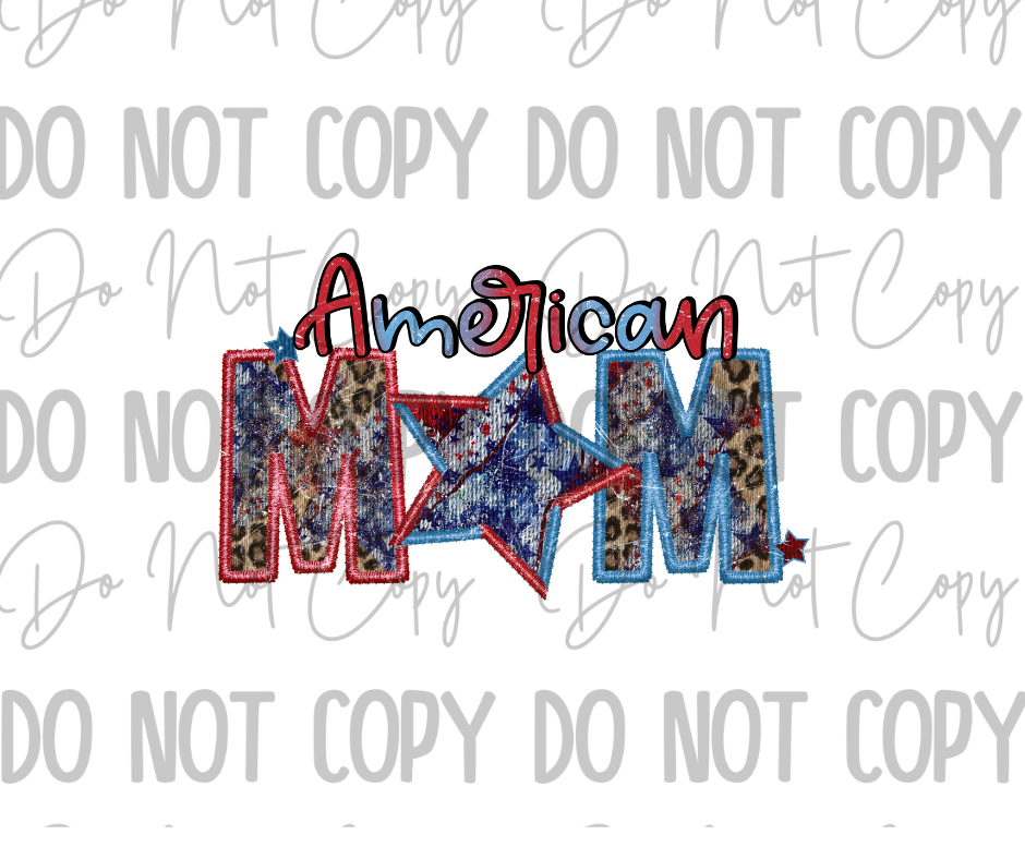 Stitched American Mom DTF Transfer