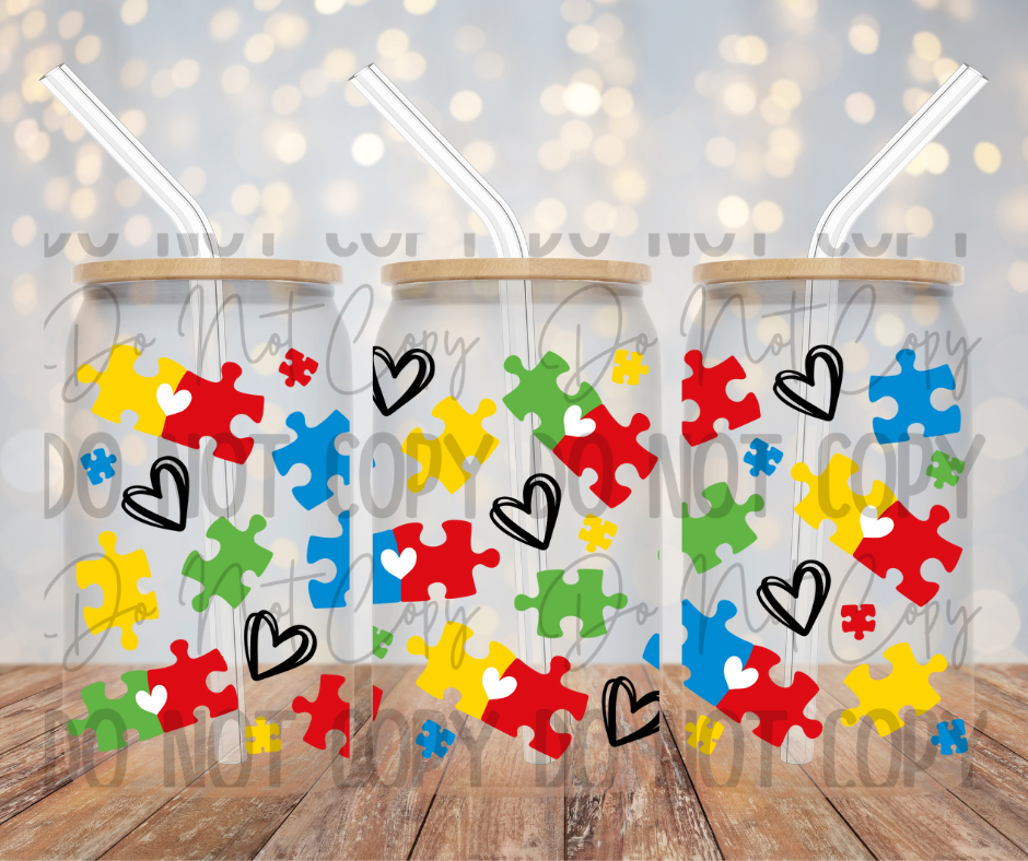 Autism Puzzle Piece/Hearts Cup Wrap