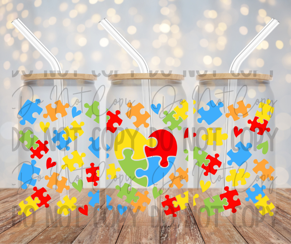 Autism Puzzle Piece Heart Cup Wrap